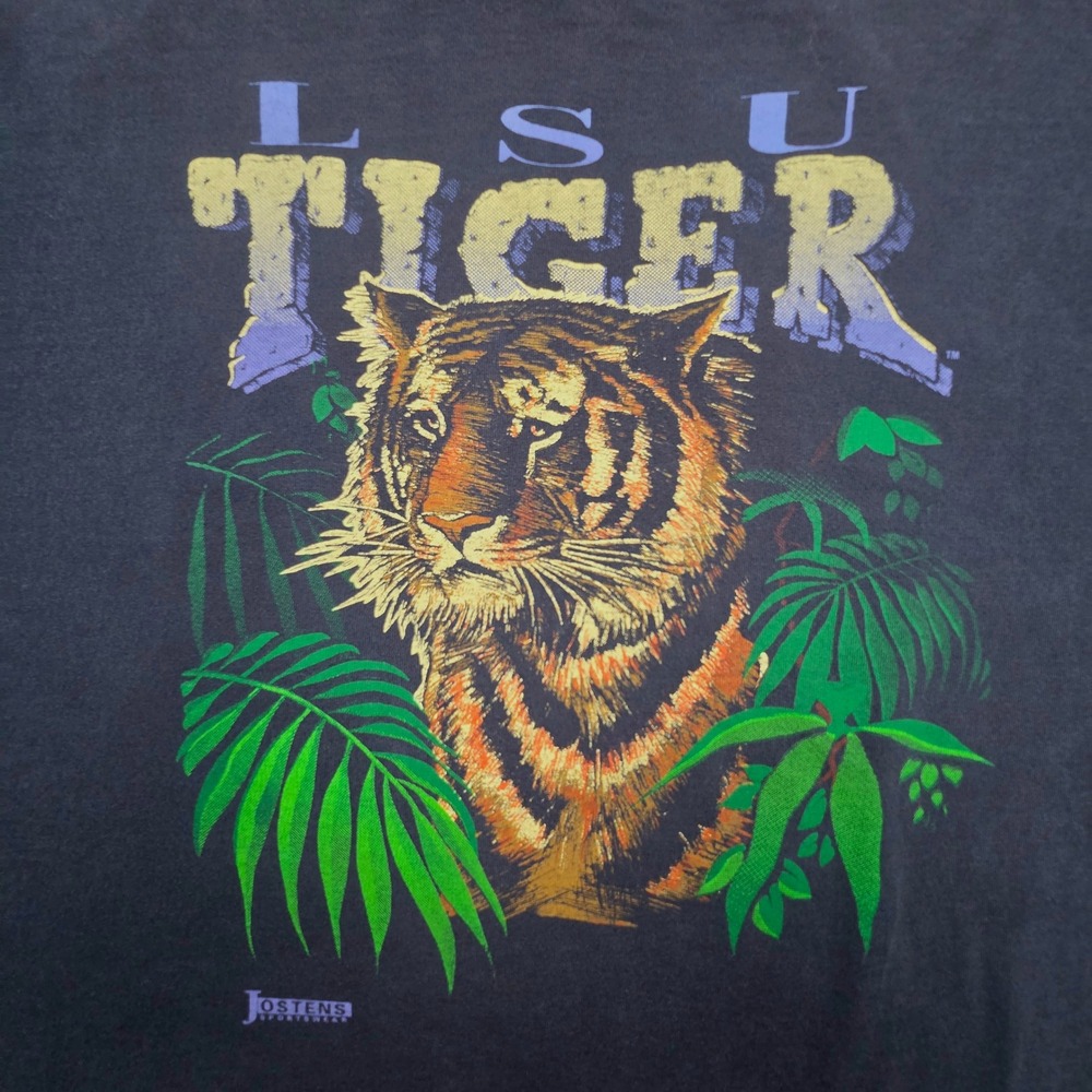 Vintage Single Stitch Jostens Sportswear LSU Tiger Graphic T Shirt XL Black USA